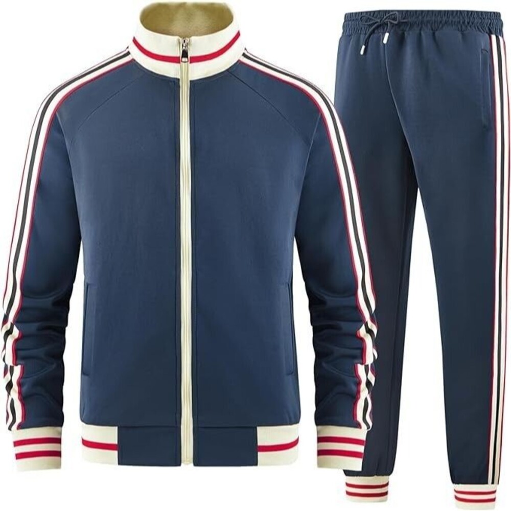 Dioxoib Track Suit Men’s Large Navy Blue Sweatsuit Stretch Jacket Jogger Pants - Picture 3 of 5